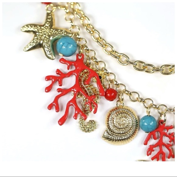 Layered Gold Coral Seashell Necklace - Picture 2 of 6